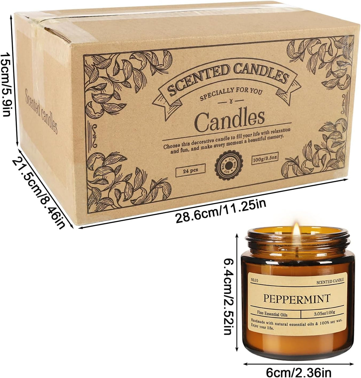 Scented Candle Set 24 Pack, Candle for Home Scented, Odor Eliminating, Stress Relief, Long Lasting