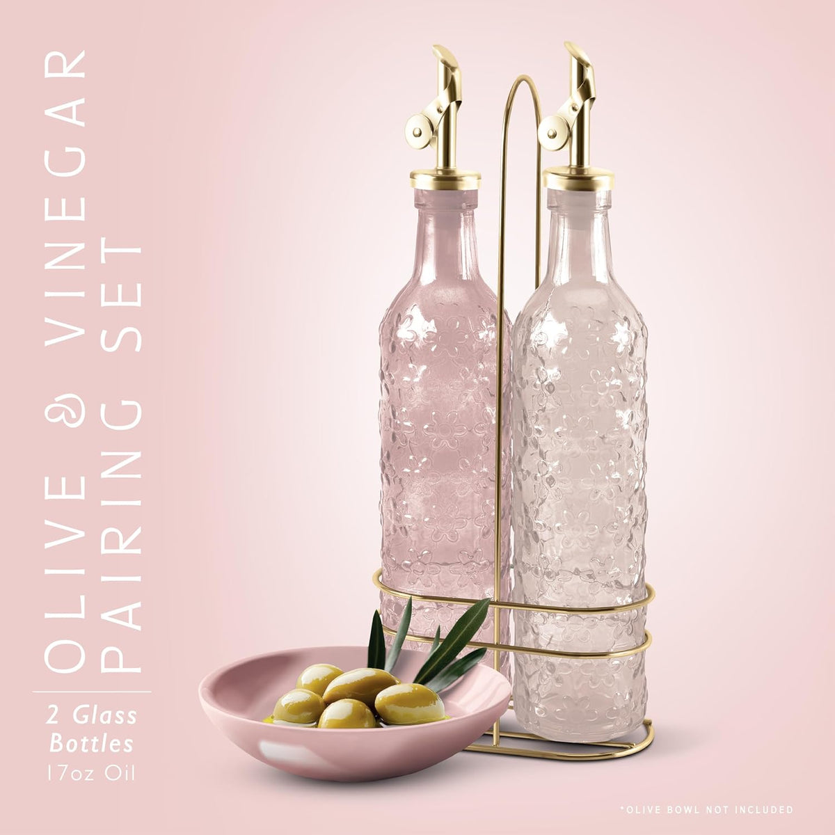 COOK WITH COLOR Glass Olive Oil Bottle Dispenser - 2 Pack- 17oz Oil and Vinegar Cruet - Olive Oil