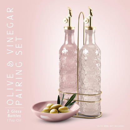 COOK WITH COLOR Glass Olive Oil Bottle Dispenser - 2 Pack- 17oz Oil and Vinegar Cruet - Olive Oil