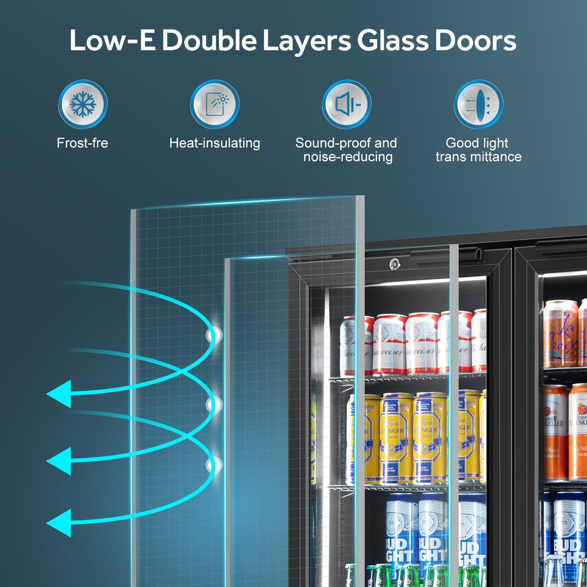 Tylza Back Bar Cooler With 2 Glass Doors, 7.2 Cu.Ft Under Counter Back Bar Refrigerator with LED