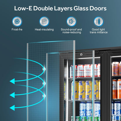 Tylza Back Bar Cooler With 2 Glass Doors, 7.2 Cu.Ft Under Counter Back Bar Refrigerator with LED
