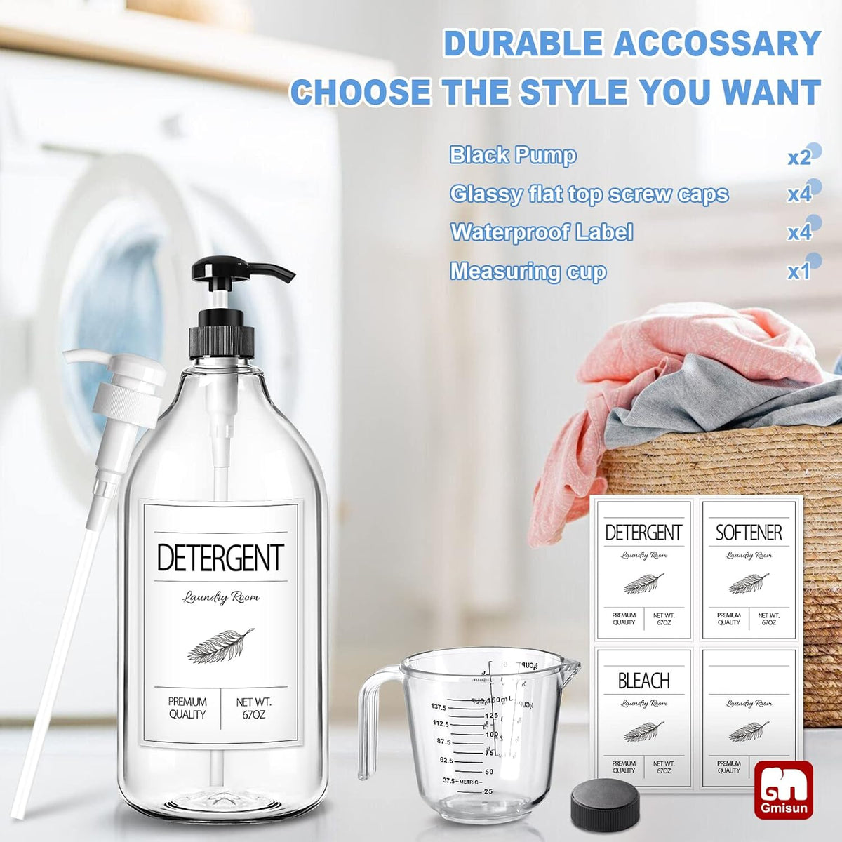 GMISUN Laundry Detergent Dispenser, 2 Pack Liquid Laundry Soap Dispenser, 64oz Storage Container