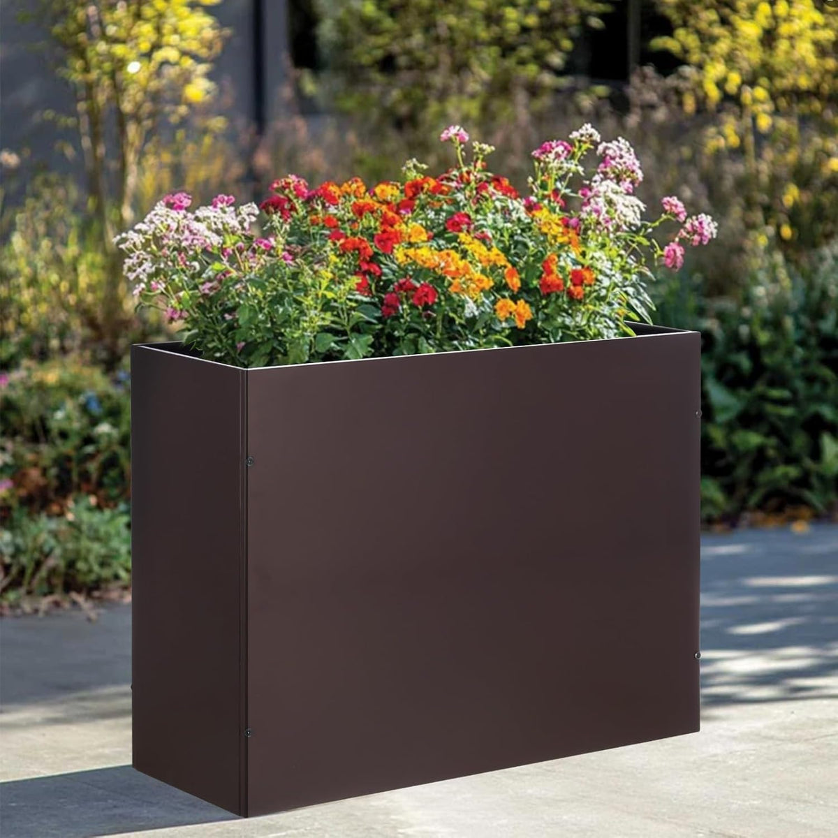 Metal Rectangular Planter Box Tall Planters for Outdoor Plants Modern Heavy Duty with Drainage