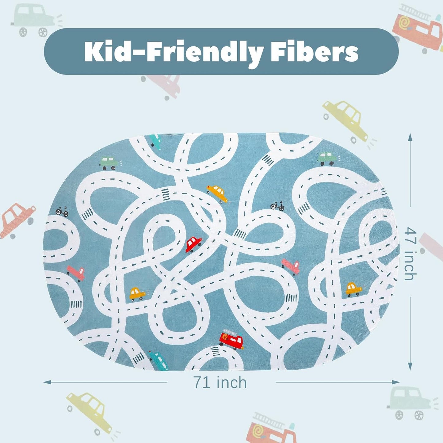 STARUIA Large Kids Playroom Rug, 4'x6' Washable Road Rug for Nursery, Non-Slip Fun Area Rugs for