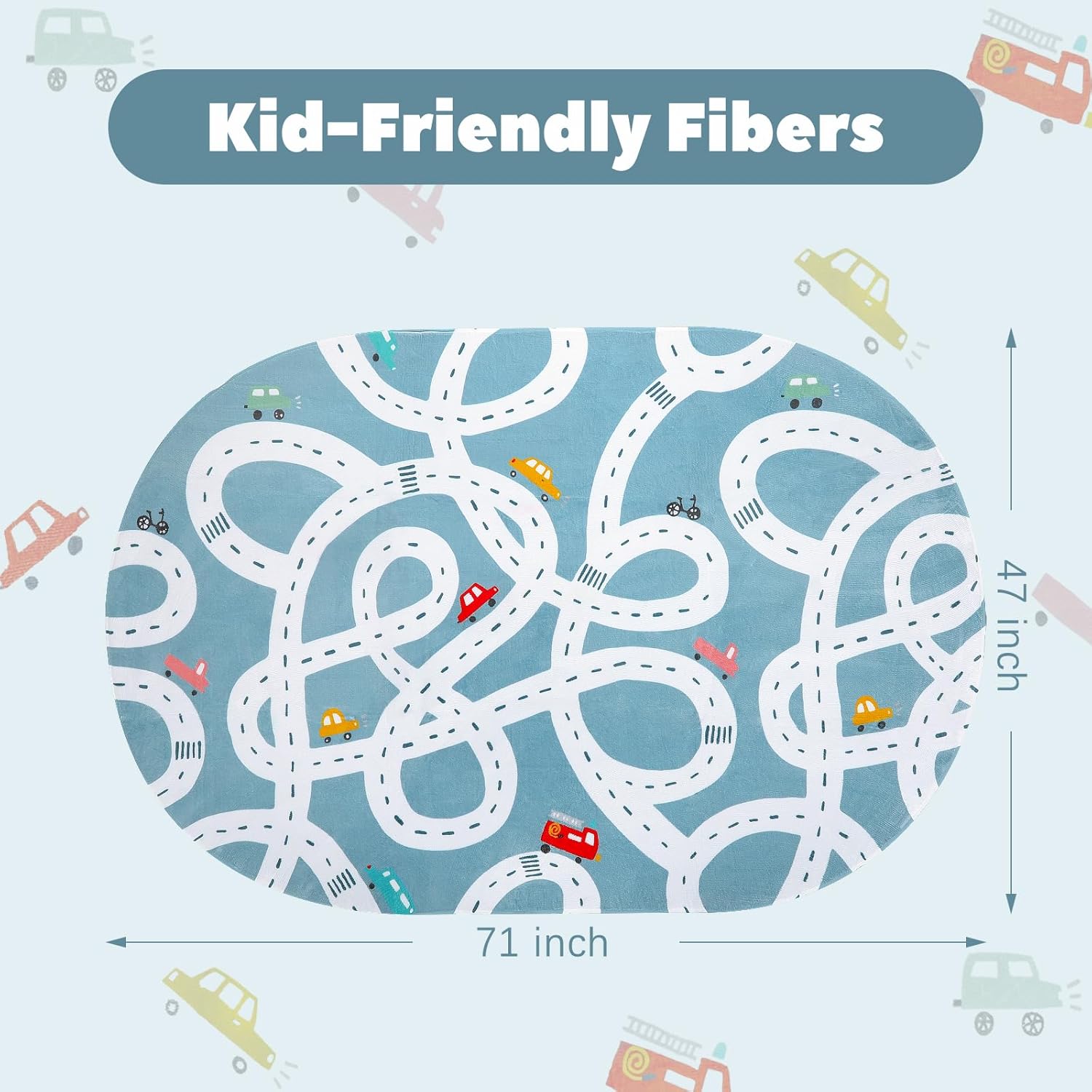 STARUIA Large Kids Playroom Rug, 4'x6' Washable Road Rug for Nursery, Non-Slip Fun Area Rugs for