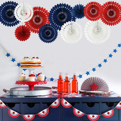 BEISHIDA Red White Blue Hanging Honeycomb Round Paper Fans Decoration Patriotic Theme Tissue Paper