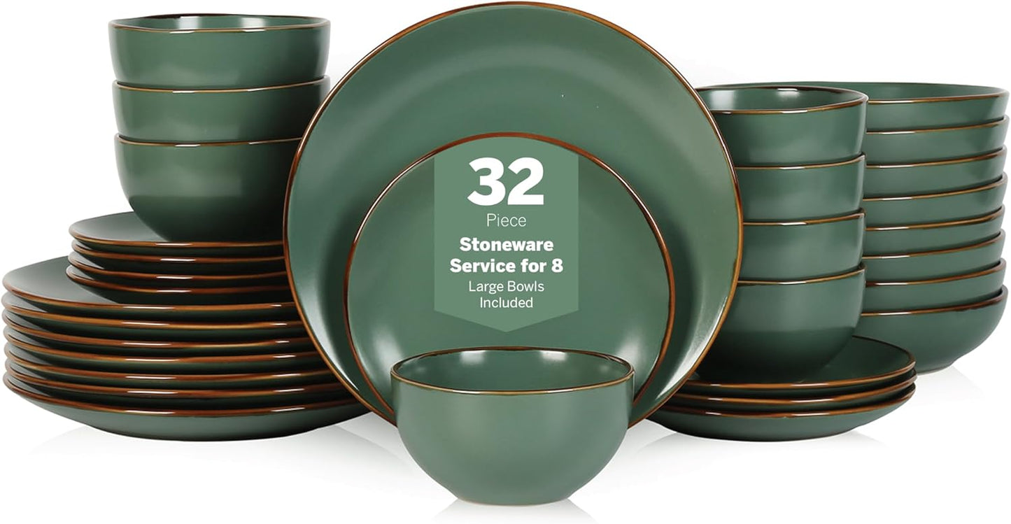 Stone Lain Brasa Modern Stoneware 32 Piece Dinnerware Sets, Plates and bowls Sets, Dish Set for 8