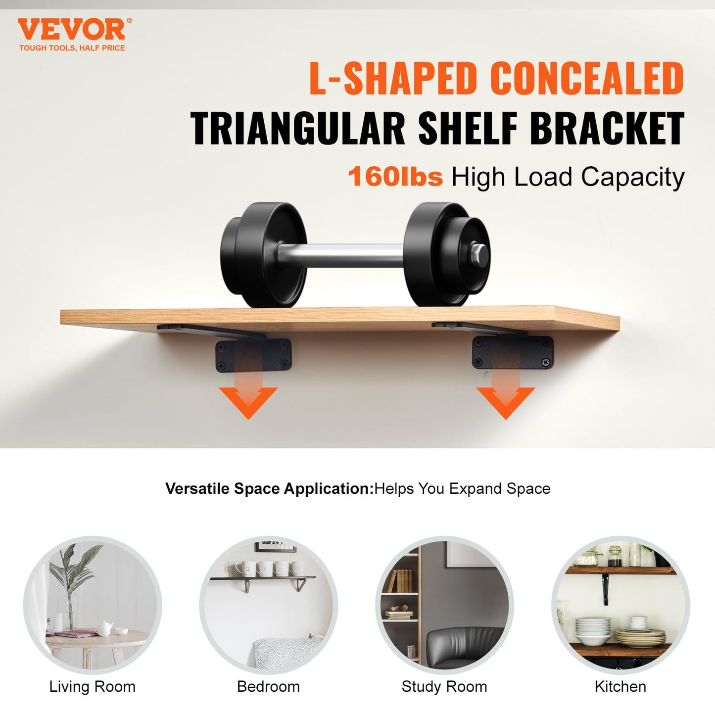 VEVOR Floating Shelf Brackets 6 Inch, 6 Pack Heavy Duty Shelf Brackets, Brackets for Shelves, 1/5"