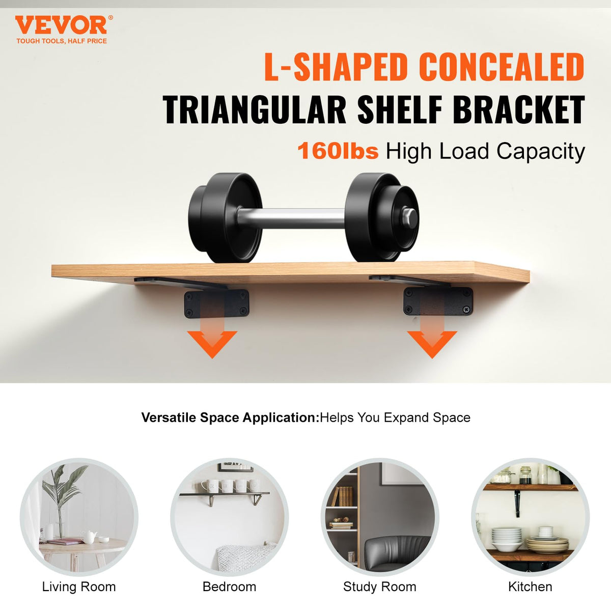 VEVOR Floating Shelf Brackets 6 Inch, 6 Pack Heavy Duty Shelf Brackets, Brackets for Shelves, 1/5"