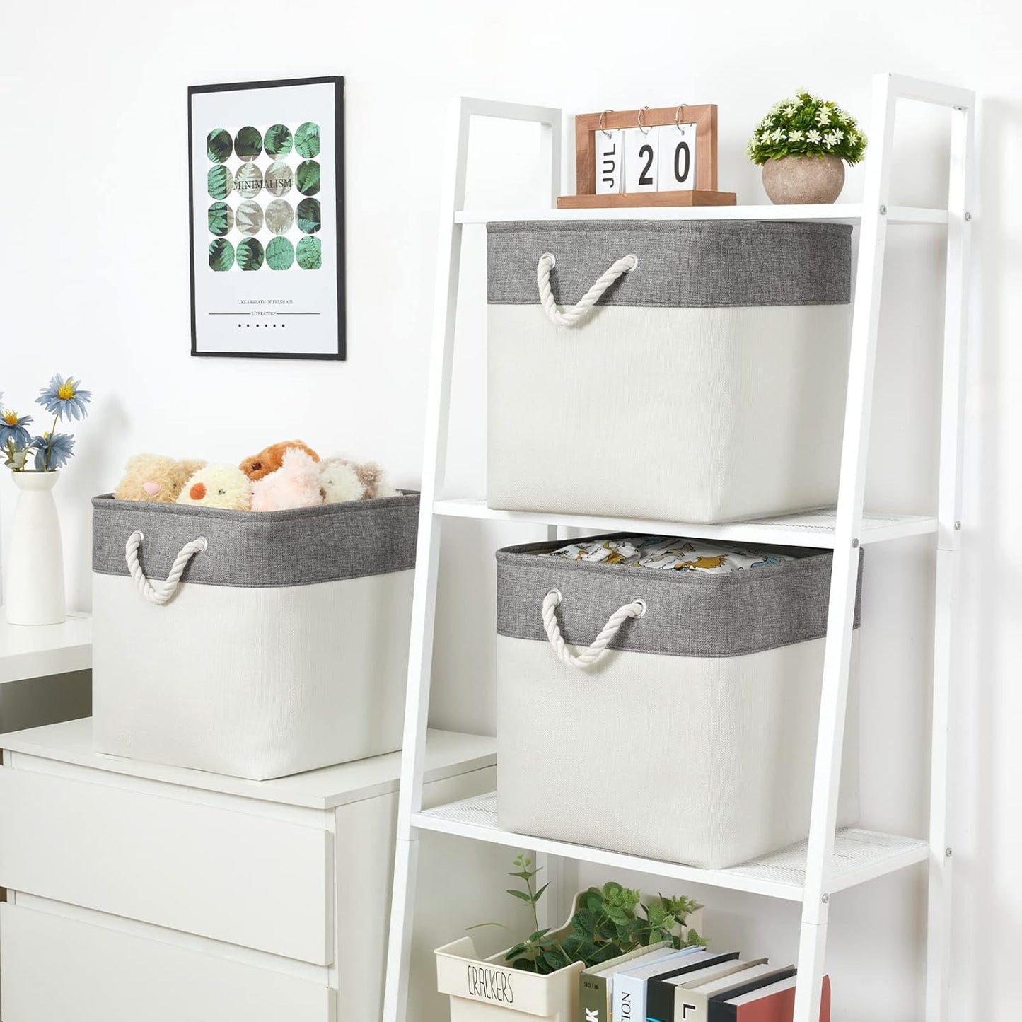 Bidtakay Fabric White Baskets for Shelves Set of 3 Cube Storage Large Organizer Bins 13x13 Closet