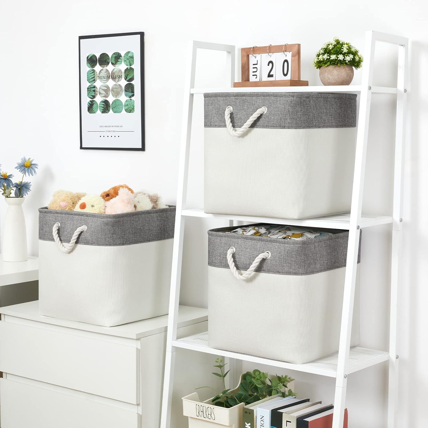 Bidtakay Fabric White Baskets for Shelves Set of 3 Cube Storage Large Organizer Bins 13x13 Closet