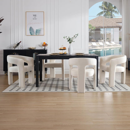 White Chenille Dining Chairs Set of 6, Modern Barrel Dining Room Chairs Upholstered Accent Chair