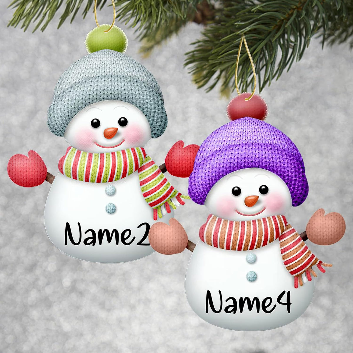 Personalized Christmas Ornaments,7pcs Custom Snowman Ornaments with Name Customized Family Ornament