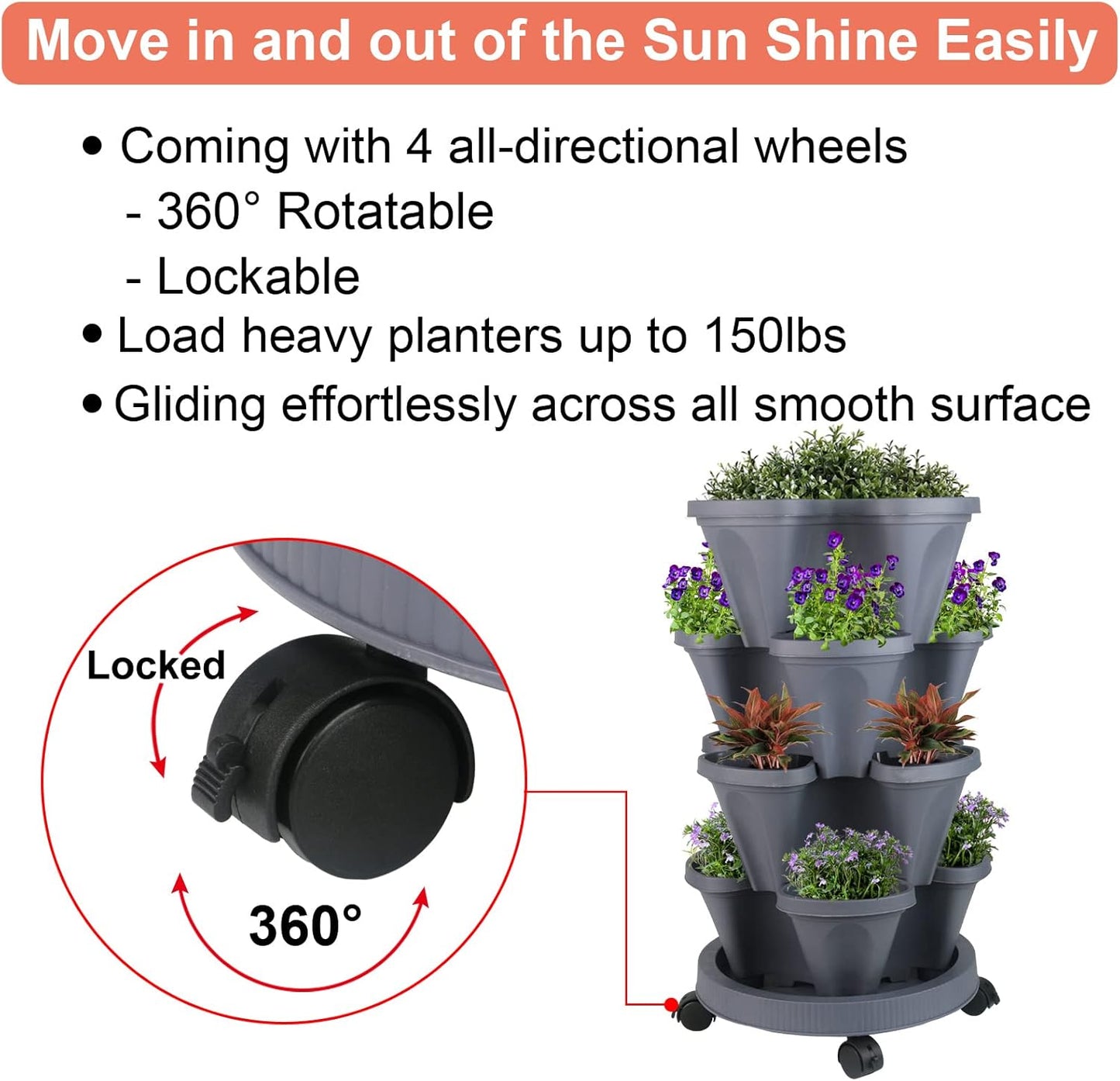Vertical Planter 4 Tier Stackable Planters Garden Planters Strawberry Herb Flower and Vegetable