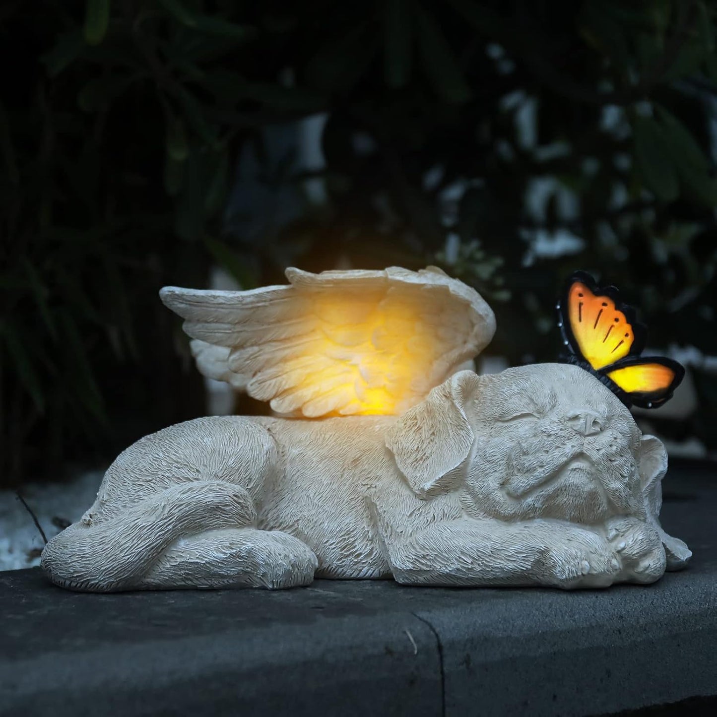 WONDER GARDEN Sleeping Dog Angel Statue with Solar Light - Pet Memorial Stone, in Memory of Dog