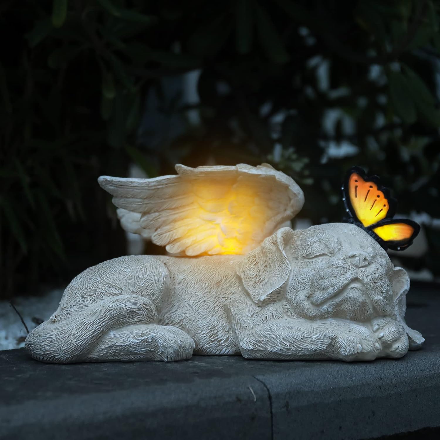 WONDER GARDEN Sleeping Dog Angel Statue with Solar Light - Pet Memorial Stone, in Memory of Dog
