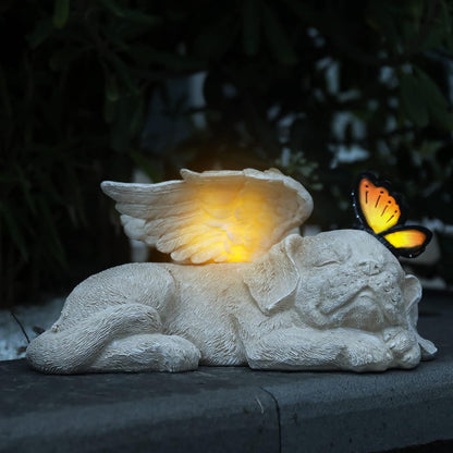 WONDER GARDEN Sleeping Dog Angel Statue with Solar Light - Pet Memorial Stone, in Memory of Dog