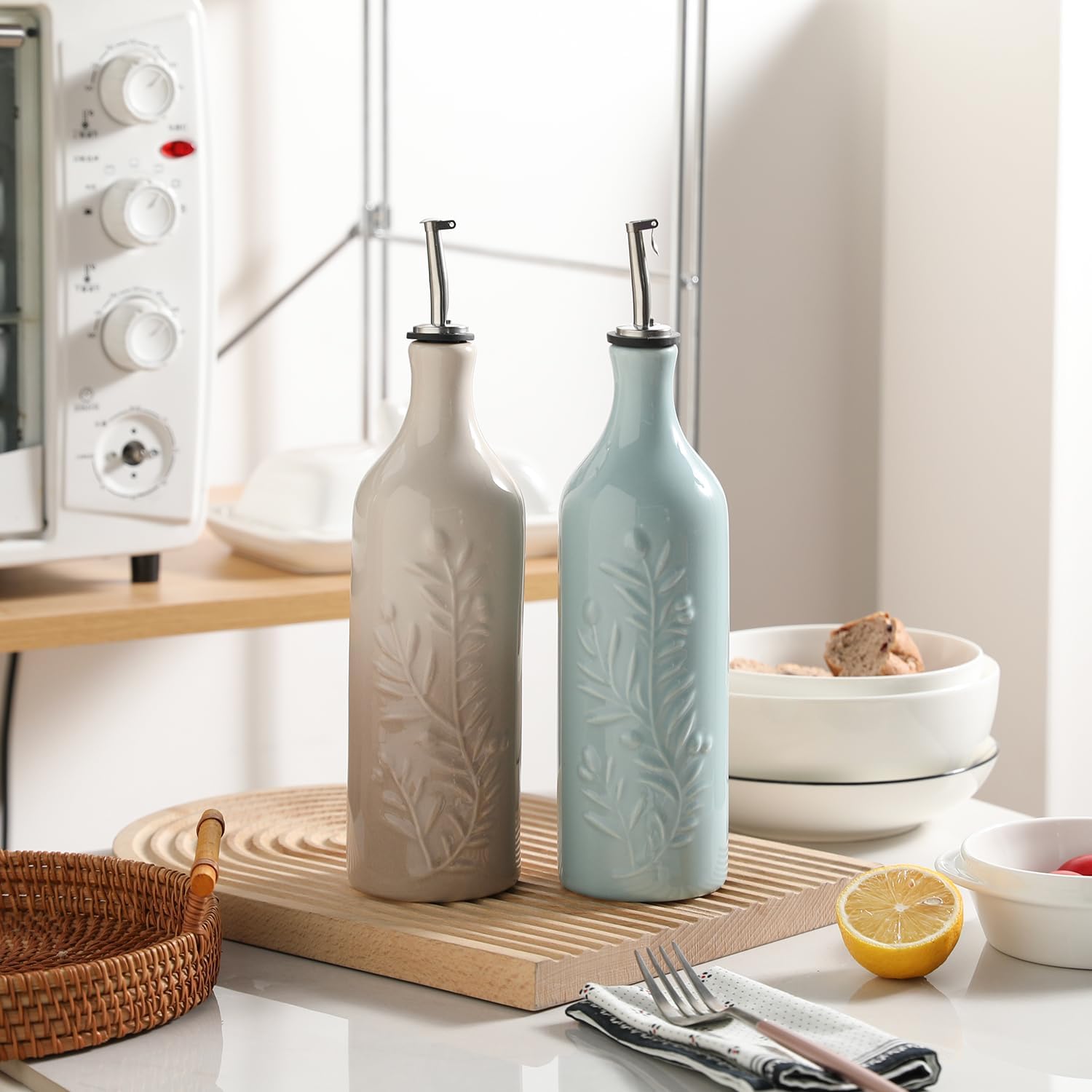 Sweejar Large Olive Oil Dispenser Bottle with Spout, 24 Oz Ceramic Oil Dispenser for Kitchen