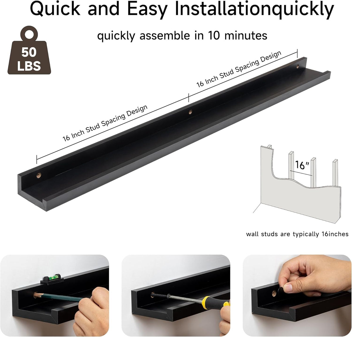 Fun Memories Picture Ledge Shelf, 36 Inch Floating Shelves Set of 2, Nursery Book Shelves for Toys