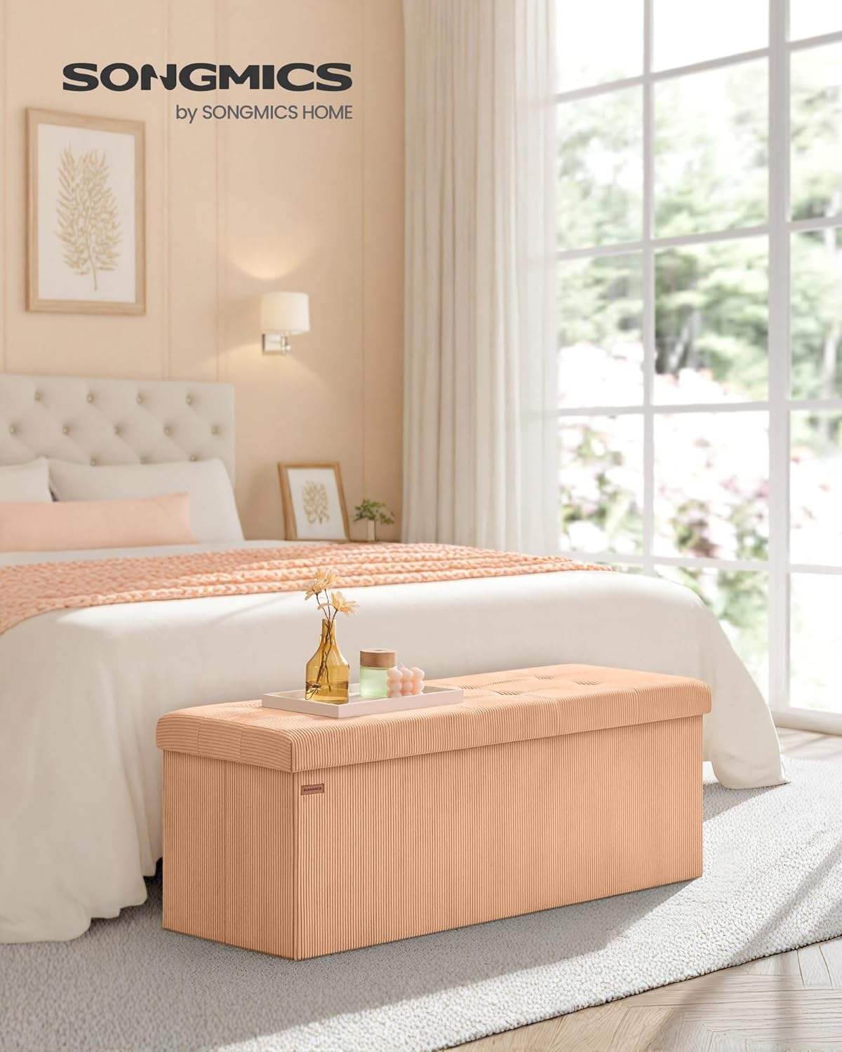 SONGMICS MAZIE Collection - Storage Ottoman Bench, Foldable Foot Rest, 15 x 43 x 15 Inches, End of