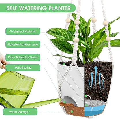 Hanging Planters for Indoor Outdoor Plants, 2 Pack Self Watering Hanging Pot with Drainage Holes