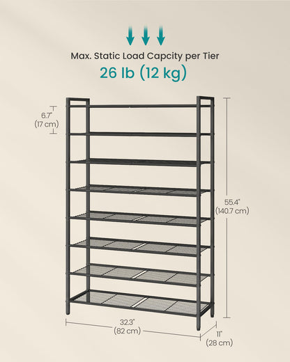 SONGMICS Metal Shoe Rack, Free Standing Shoe Organizer for Entryway Closet Garage Small Spaces
