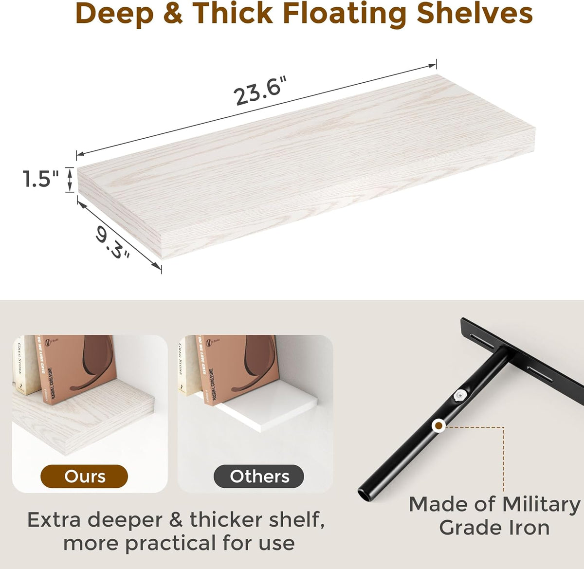 24 x 9 Floating Shelves, 9 Inch Deep Floating Shelf Wall Mounted, 24 Inch Bathroom Shelves Set of