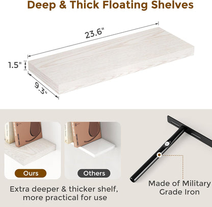 24 x 9 Floating Shelves, 9 Inch Deep Floating Shelf Wall Mounted, 24 Inch Bathroom Shelves Set of