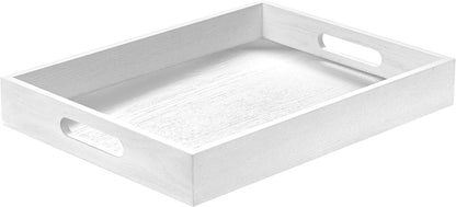Wood Serving Tray with Handles, Home Decorative Wooden Rectangle Ottoman Decor Platter Vanity Tray