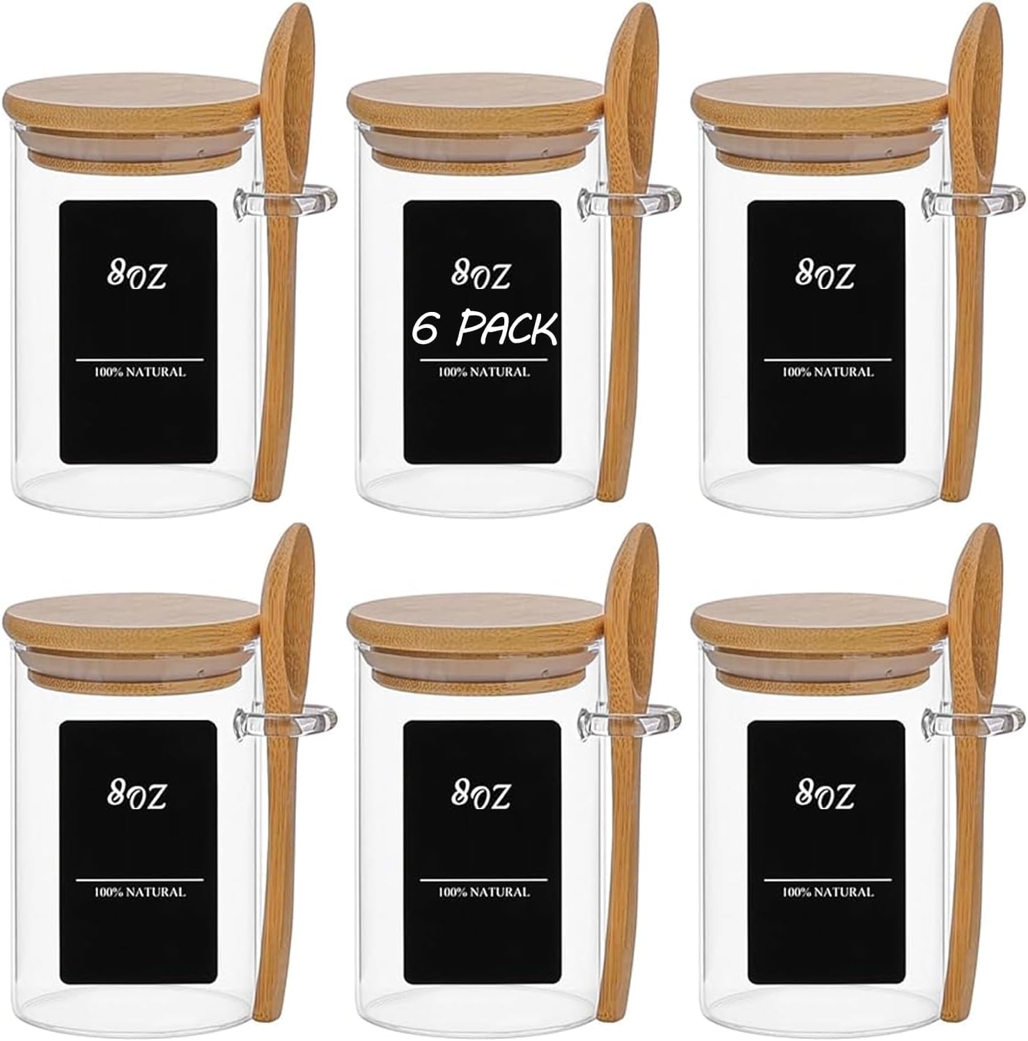 ComSaf Spice Jars with Spoon 8 oz 6Pack, Small Spice Containers Starter Set, Glass Seasoning Jars