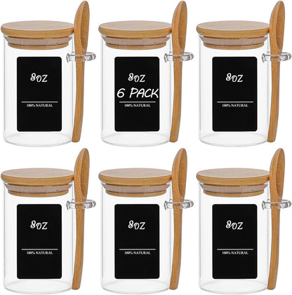 ComSaf Spice Jars with Spoon 8 oz 6Pack, Small Spice Containers Starter Set, Glass Seasoning Jars