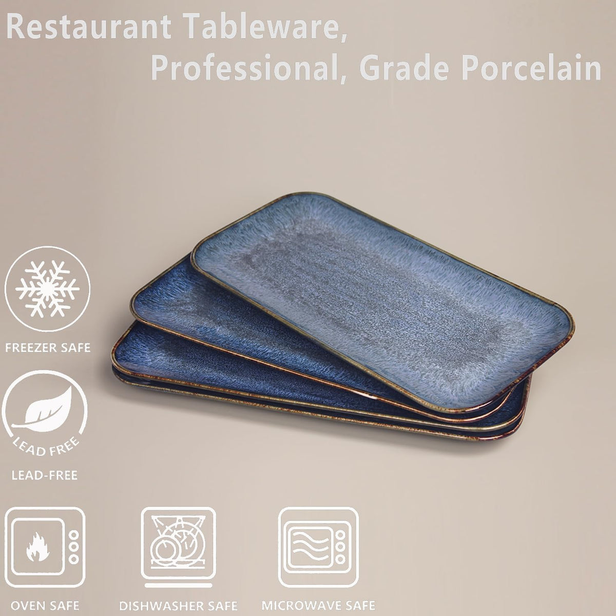Porcelain Plate Set Large Serving Tray Set of 4, Reusable Serving Platters for Party Food, Cookie