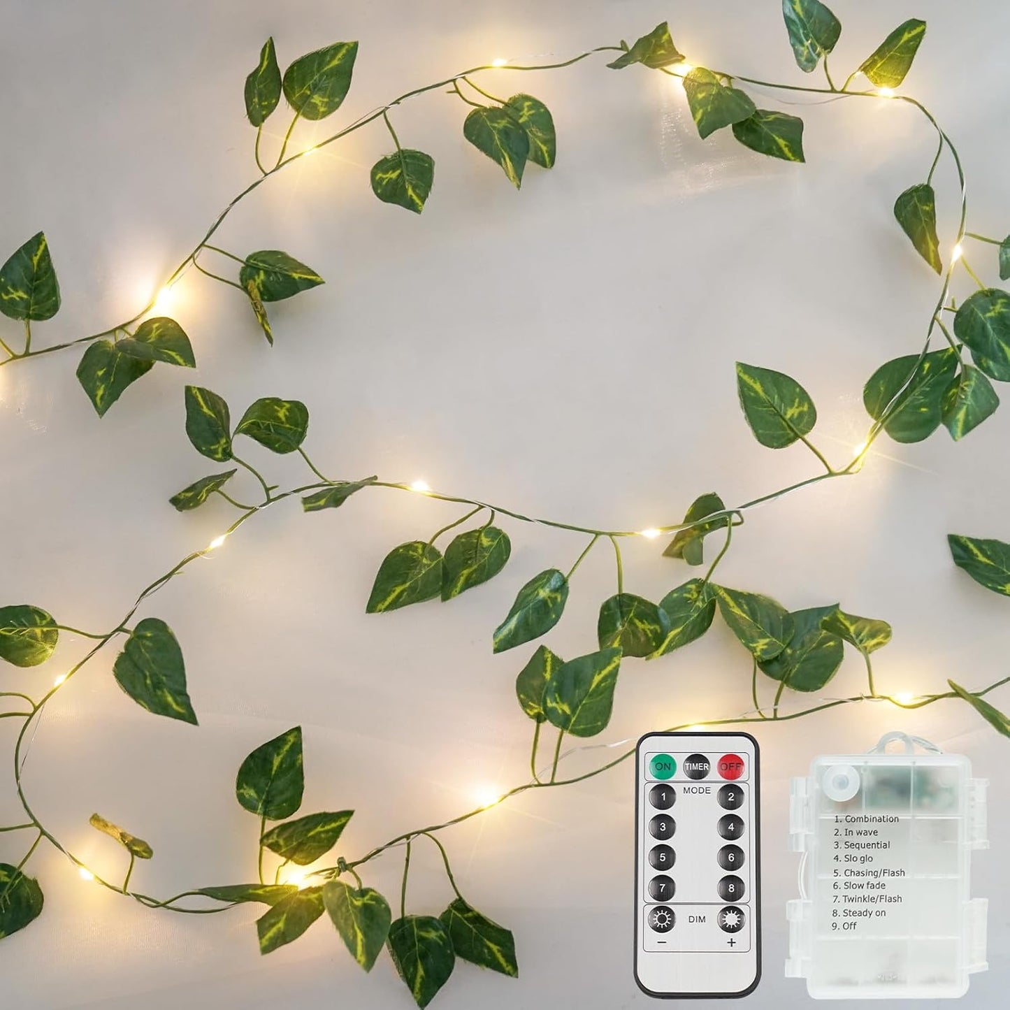 suddus Vine with Fairy Lights Battery Operated, 13.1ft 40 LED Pothos String Lights with Remote