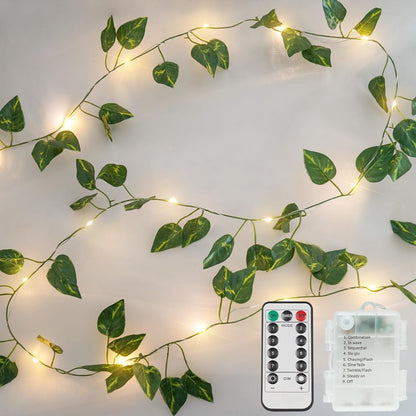 suddus Vine with Fairy Lights Battery Operated, 13.1ft 40 LED Pothos String Lights with Remote
