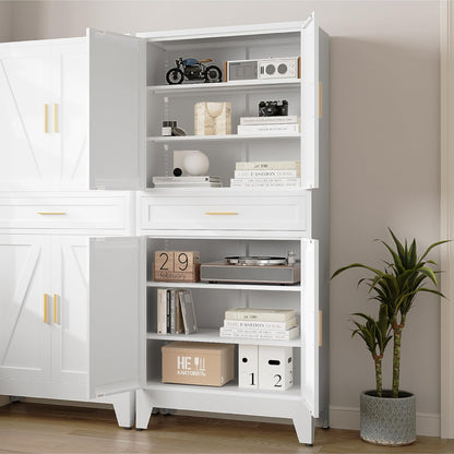 71 "Farmhouse Metal Filing Cabinet with a Drawer and 4 Adjustable Shelves, with 4 Large barn Door