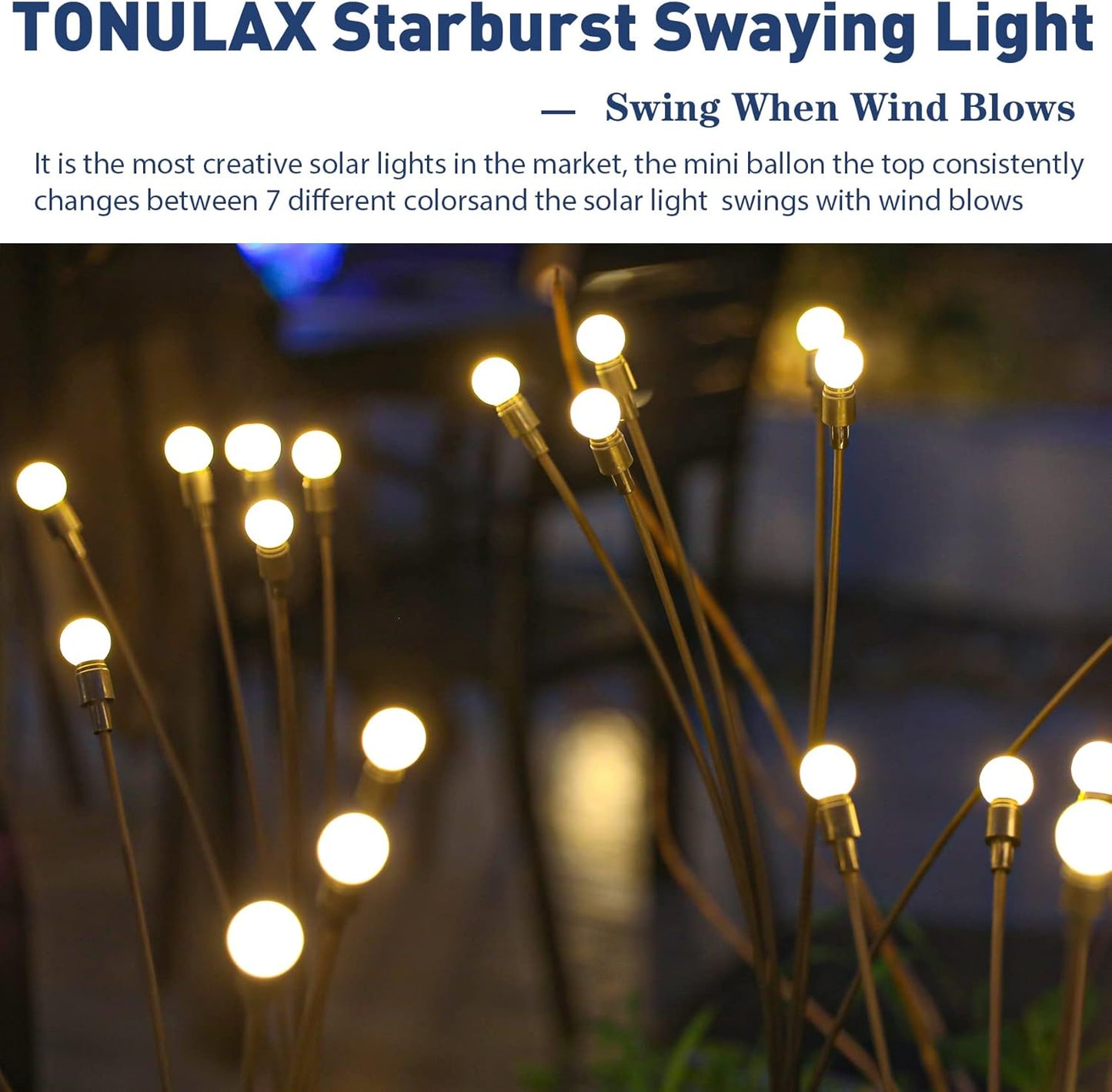 TONULAX Solar Garden Lights - Upgraded Solar Swaying Light, Sway by Wind, Outdoor Lights, Yard
