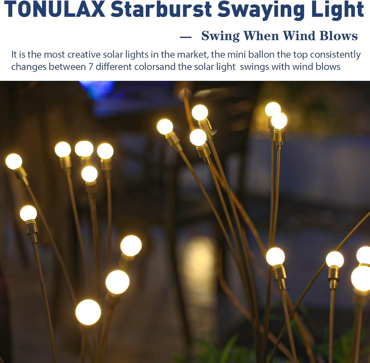 TONULAX Solar Garden Lights - Upgraded Solar Swaying Light, Sway by Wind, Outdoor Lights, Yard
