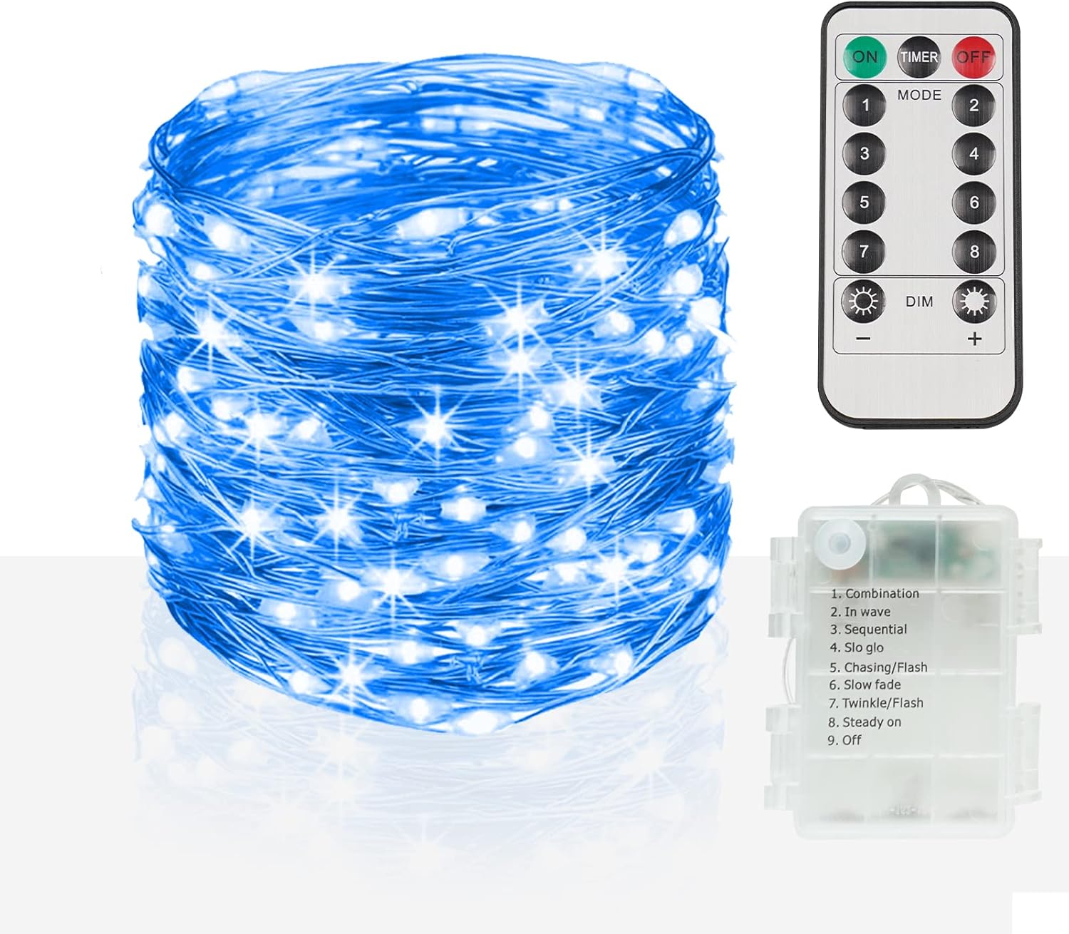 suddus Blue LED Christmas Lights Outdoor，200led 66ft Battery Operated Fairy Lights Indoor, Twinkle