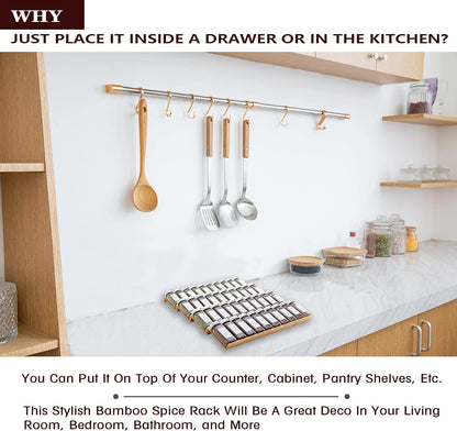 Bamboo Spice Rack Drawer Organizer - 8 Pieces Set- 9" Wide Per Piece - Combine Pieces Into 18" Wide