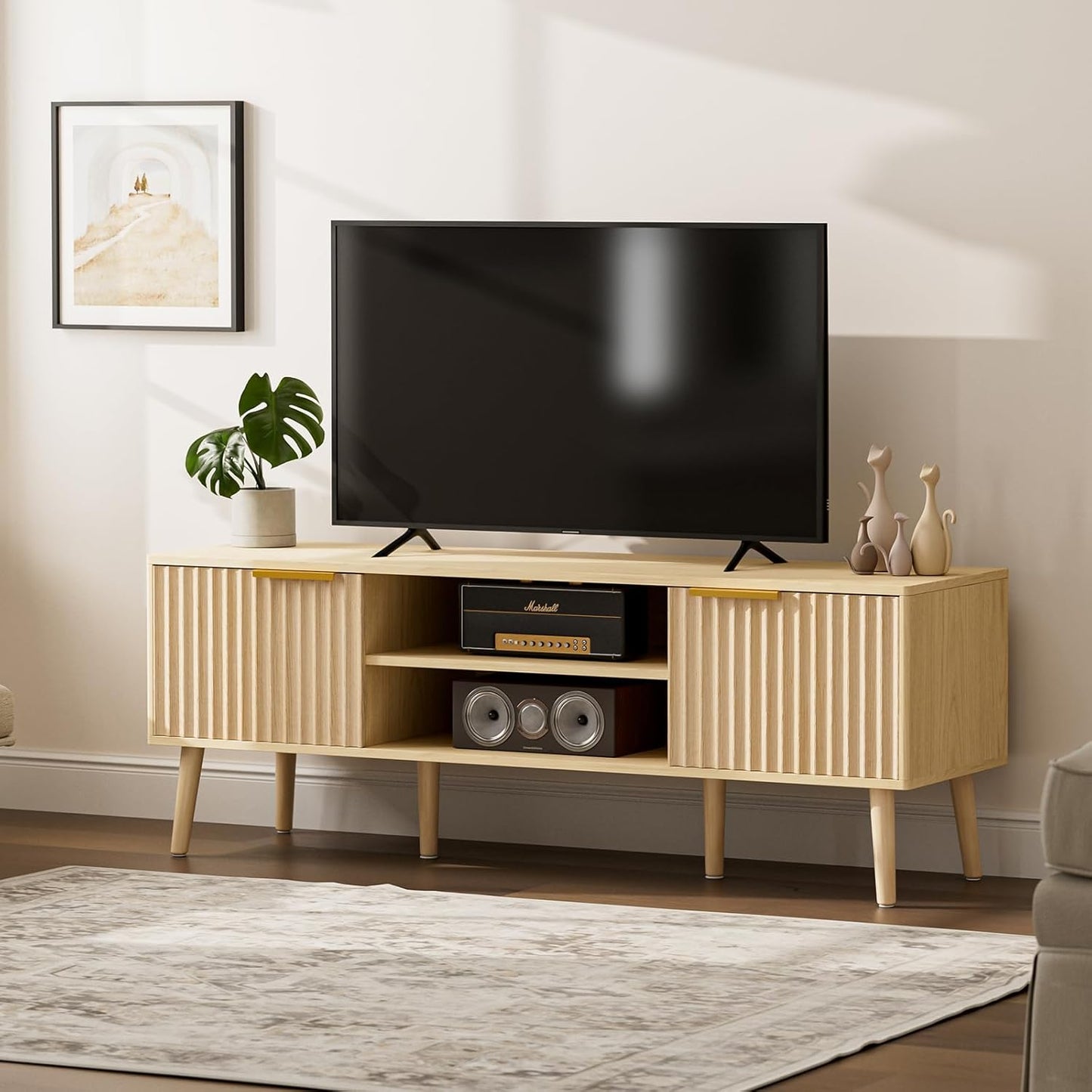 TV Stand for Living Room, Boho Entertainment Center for 55/60/65 inch TVs, Media Console with