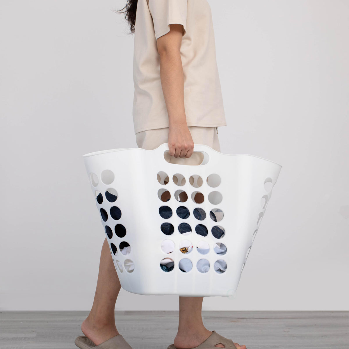 Flexible Plastic Laundry Basket - Square Storage Hamper with Side Handles for Easy Carrying