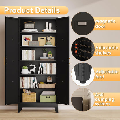 75" Tall Metal Kitchen Pantry Storage Cabinet, Freestanding Cupboard with 2 Doors and 5 Adjustable