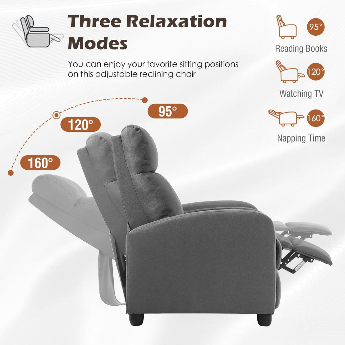 BestMassage | Recliner Chair | No Massage Function | Textile Grey | with Lumbar Support, Adjustable