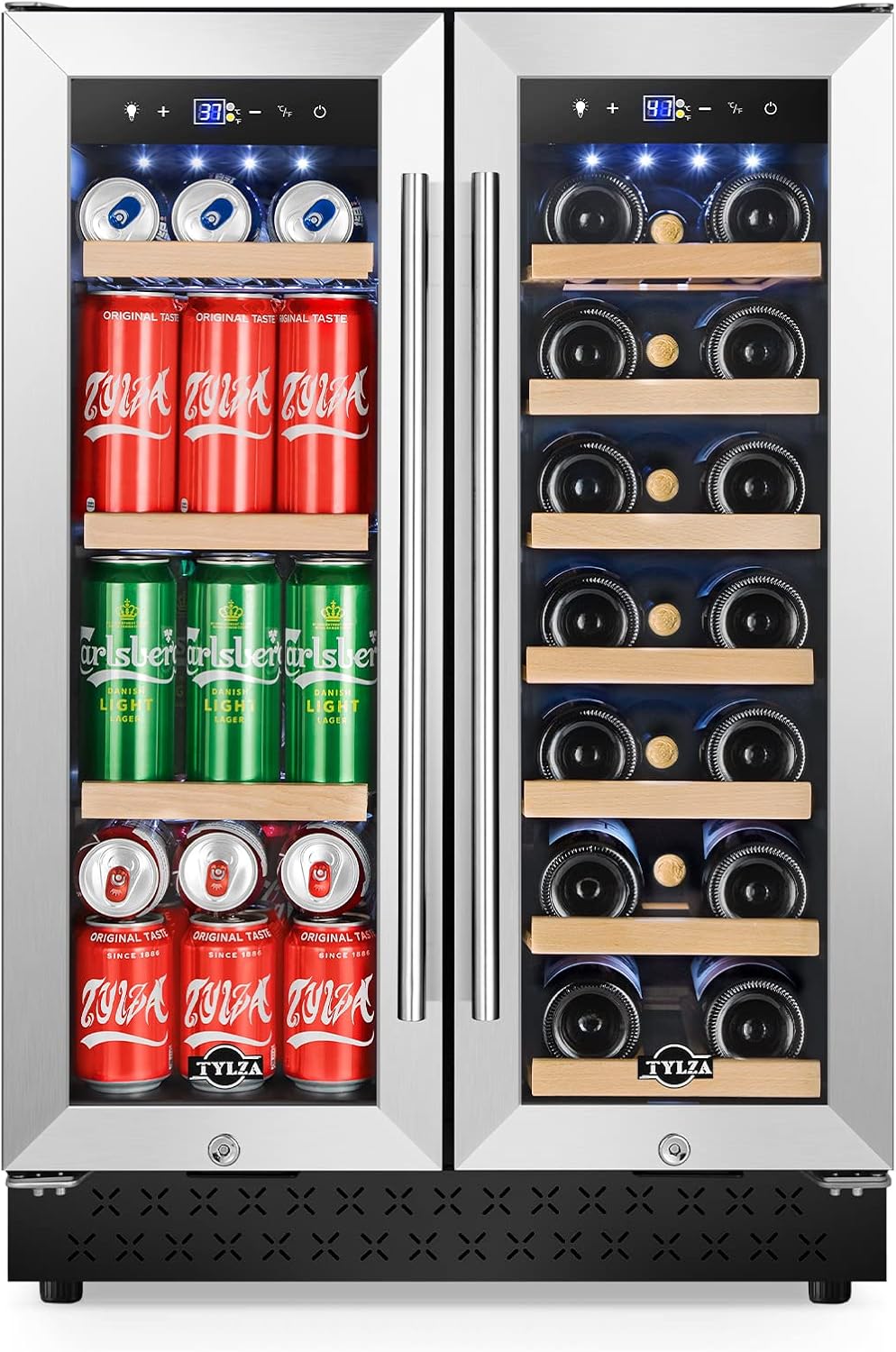 Tylza Upgraded Wine and Beverage Refrigerator 24 Inch, Dual Zone Wine Beverage Cooler with French