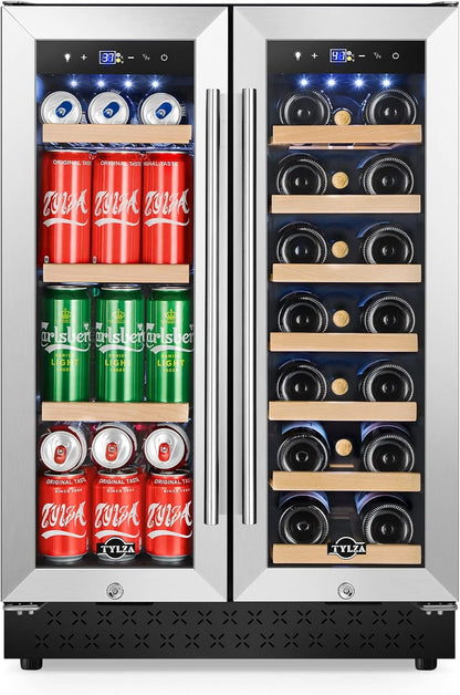 Tylza Upgraded Wine and Beverage Refrigerator 24 Inch, Dual Zone Wine Beverage Cooler with French