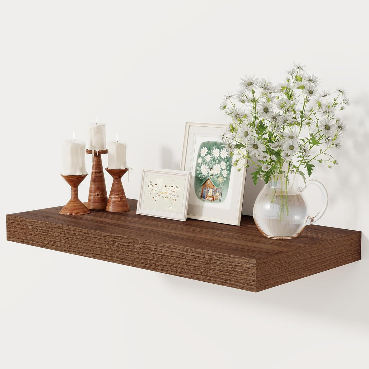 12 Inch Deep Floating Shelves, 24 x 12 Floating Shelf for Books, Rustic Wood Deep Wall Shelves for