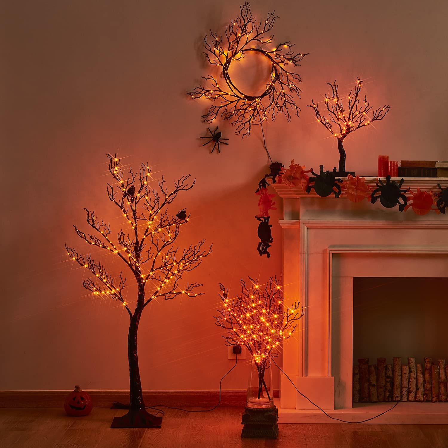 LITBLOOM Halloween Tree with Lights Plug in 4FT 150 Orange Fairy Lights, Lighted Black Spooky Tree