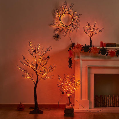 LITBLOOM Halloween Tree with Lights Plug in 4FT 150 Orange Fairy Lights, Lighted Black Spooky Tree
