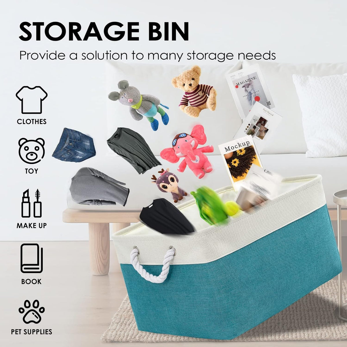 TheWarmHome Storage Bins - Large 3 Pack 15.7x11.8x8.3 in Fabric Storage Baskets for Organizing