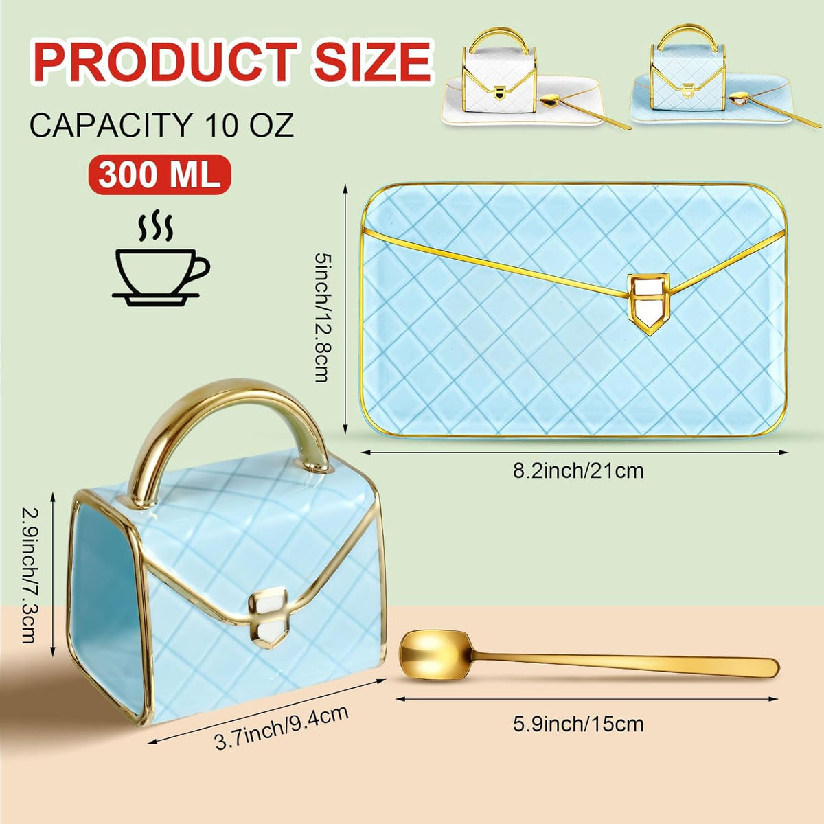 Zubebe 2 Sets Coffee Mug Elegant Handbag Shaped Cup Modern Ceramic Purse Mug with Spoon and Saucer